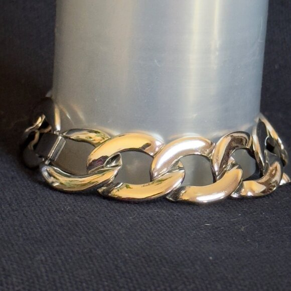 Men's Stainless Steel Cuban Link Bracelet 8.5 Inches Polished Silver Tone - Picture 1 of 10